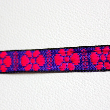 Wholesale Blue Fabric Trim With Fuchsia Pink Floral Embroidery Thread Lace Trim, 15mm wide - 140316L65